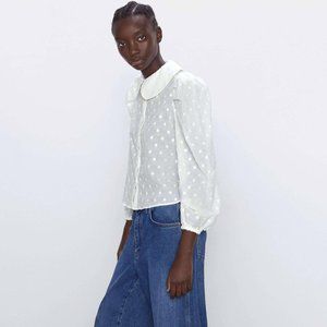 NWT Zara Blouse with embroidered polka dots Sz M